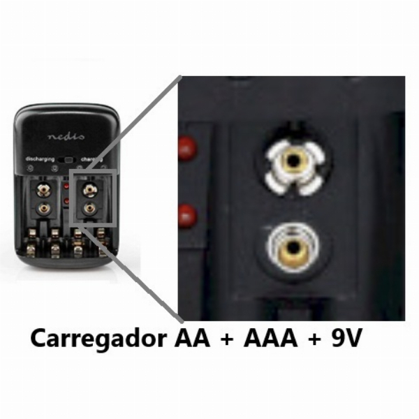 Imagem adicional do produto CARREGADOR DE PILHAS NEDIS CARREGADOR PILHAS S&Atilde;O TR&Ecirc;S DIFERENTES MODELOS DE PULHAS QUE ESTE CARREGADOR CARREGA S&Atilde;O ELES: AA / AAA 1.2 / 9 V DC